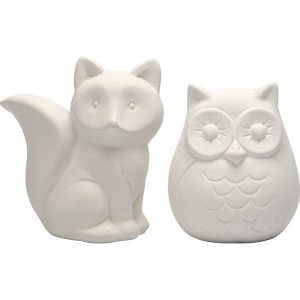 SET HUCHAS DECORAR TERRACOTA BUHO Y ZORRO 9 CM 2 UDS