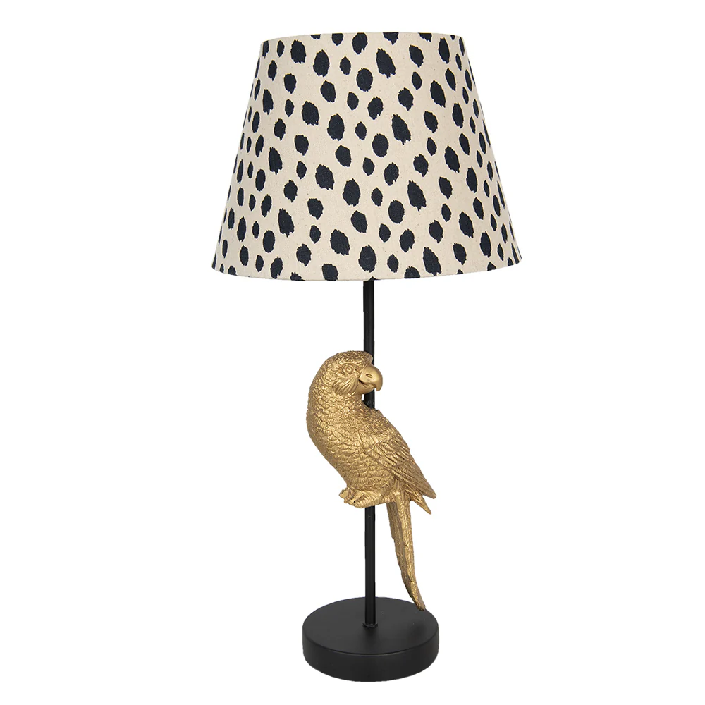 Lámpara de sobremesa loro dorado pantalla leopardo