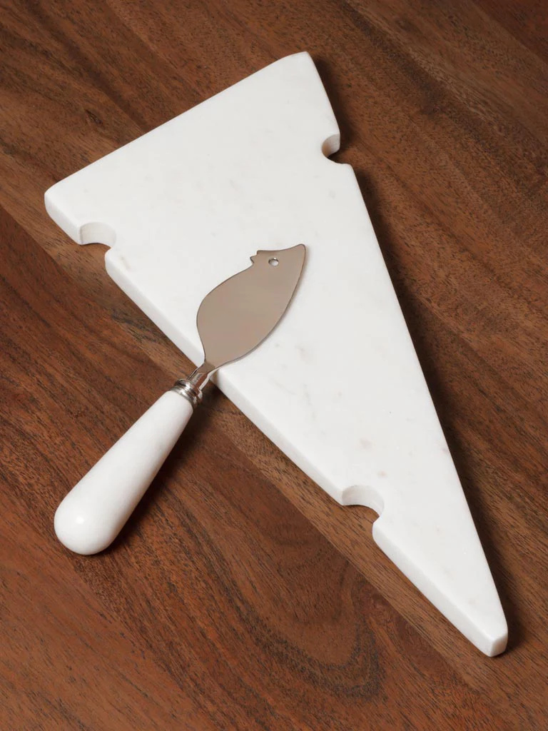 Tabla mármol quesos con ratón cuchillo metal - Imagen 3
